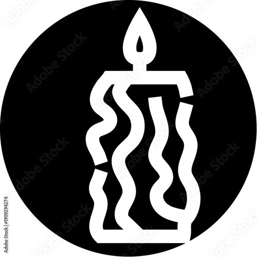 Candle burning brightly with a melting wax design, providing a comforting light and symbolizing concepts like hope, memory, spirituality, and peace within a circular icon