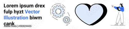 Foto Gears and heart symbol represent teamwork and care