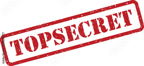 Striking red grunge textured rubber stamp boldly featuring the classified term TOPSECRET on a pristine white background