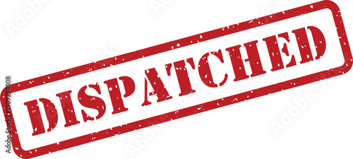 Vibrant red rubber stamp mark with the word DISPATCHED prominently displayed on a bright white surface