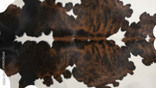 Cow hide texture background with natural black and brown patches, realistic farm animal skin pattern in high resolution detail, organic rustic surface for design and textile use