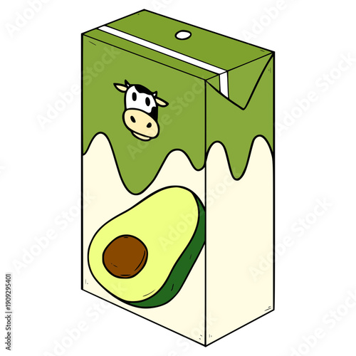 avocado milk carton ready to drink illustration hand drawn isolated vector