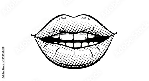 Open Mouth, Smiling Lips with Teeth, Comic Book Style Halftone Dot Art