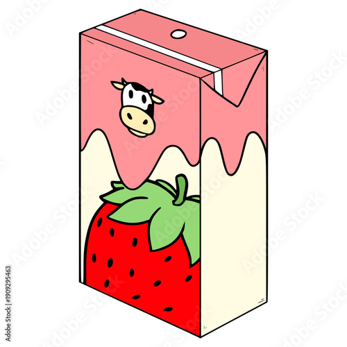 strawberry milk box ready to drink illustration hand drawn isolated vector