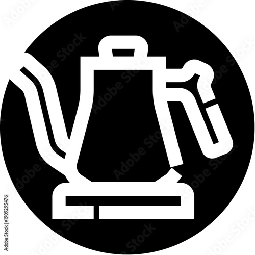 Electric stand kettle with long spout and handle pouring hot, boiling water for morning tea or coffee, modern kitchen appliance for home breakfast preparation and serving