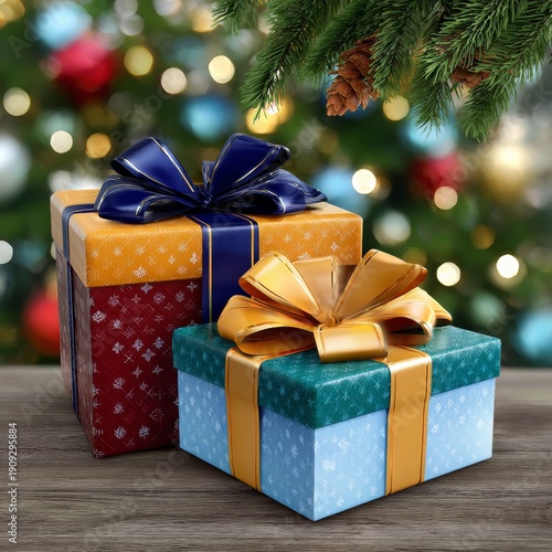 Gifts in boxes stacked on top of each other. Generative AI