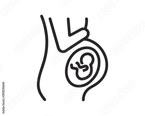 Pregnancy Belly Line Icon with Fetus Outline – Maternity Motherhood Symbol