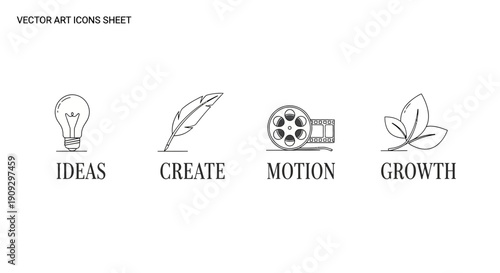 Vector Art Icons: Ideas, Create, Motion, Growth - Conceptual Symbols