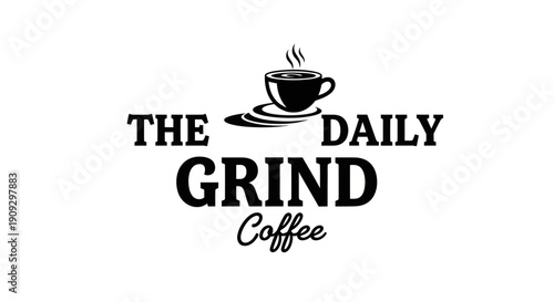 The Daily Grind Coffee Logo - Vintage Style Cup with Steam