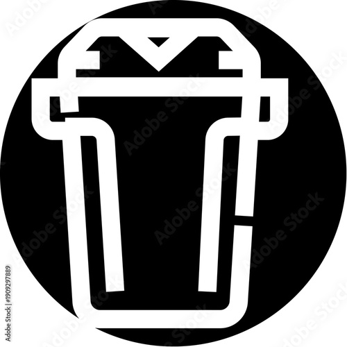 Trash can simple outline icon set inside a black circle, representing waste disposal, recycling, cleanup, and deletion concepts in a minimalist graphic design style