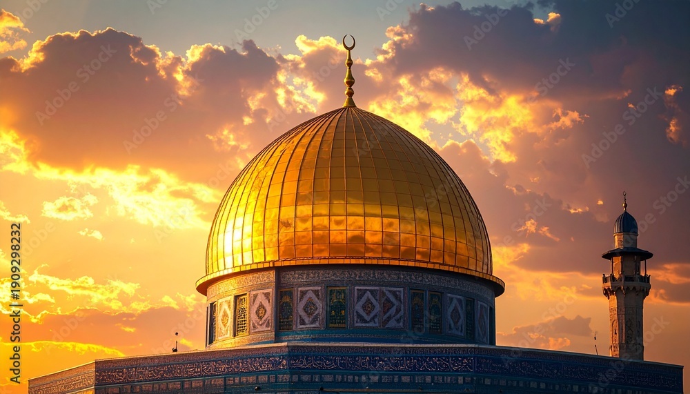 Fototapeta premium Golden Dome of the Rock at Sunset in Jerusalem.