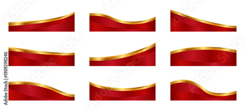 Set of gradient golden and a deep red borders, footers vector illustration