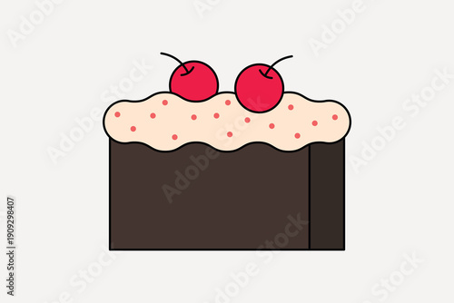 Chocolate cake with cherries illustration collage element vector