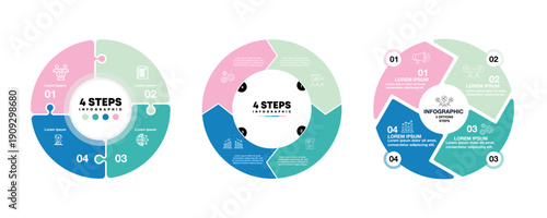 Graphic Round Chart Infographic Template with a Four Steps for Success. Business Circle Template with Options for Brochure, Diagram, Workflow, Timeline, web, annual, presentation. vector editable 