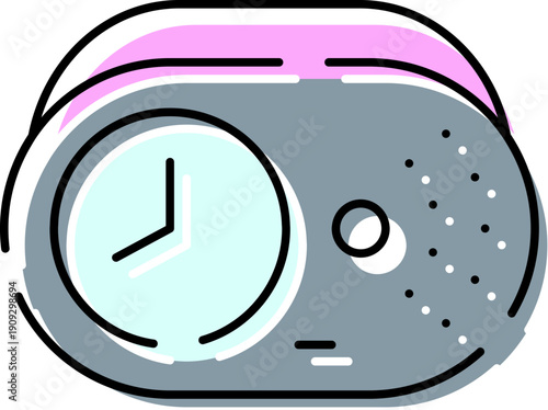 Analog alarm clock with analog face, hour and minute hands, buttons and speaker grillesbedside wake up device for daily morning routine, punctual schedule and home use