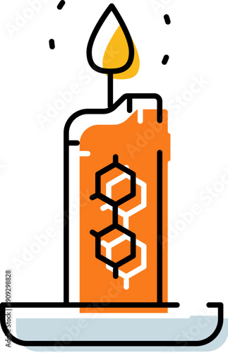 Candle flame overlaid with a chemical structure pattern, representing organic chemistry, natural compounds, energy and scientific research in a clean minimalist style
