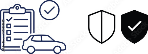 Car insurance approval concept with checklist vehicle shield protection symbols vector illustration
