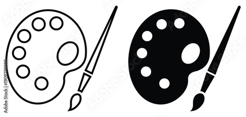 Painting artist palette and paint brush isolated on white background.