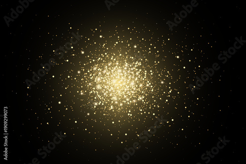 Detailed realistic golden shiny magic dust isolated on black. Luxury jewelry glitter backdrop. Sci-fi background. Universe concept. Vector illustration