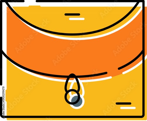 Modern flat design offering an orange and yellow clutch bag, accessory for women, used for carrying small personal items, adding a touch of style to an outfit