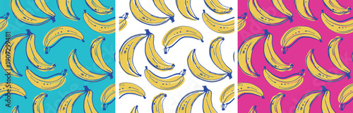 Bananas hand drawm doodle pattern background