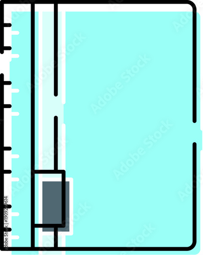 Aqua spiral bound notebook with black coil and dark gray bookmark, minimal modern design for school, office or creative use, isolated on white with ample copy space