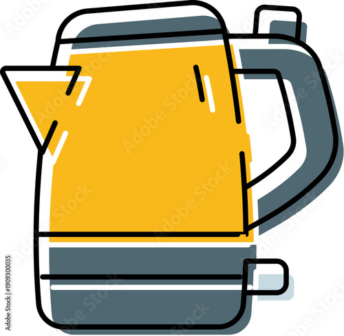 Electric kettle icon in flat yellow and gray, minimalist kitchen appliance for heating water and making tea or coffee, simple domestic design for everyday use