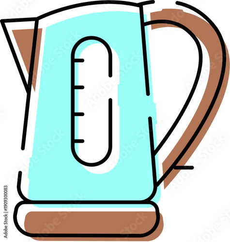 Electric kettle in minimalist line art style, modern kitchen appliance for quickly boiling water to prepare hot tea, coffee and other hot beverages at home or office