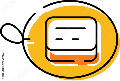 Yellow price tag icon with black outline on white background, flat design symbolizing shopping, retail discounts, promotions and e commerce deals for web and marketing use