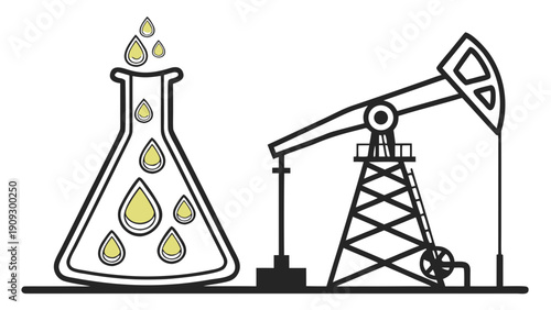 Crude Oil Extraction and Refining Process Illustration.