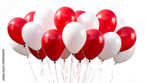 Red and white balloons isolated on transparent background, high-quality PNG perfect for parties, celebrations, weddings, national events, and festive decorations.