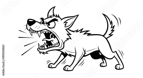 Angry Cartoon Dog Growling Fiercely with Bared Teeth