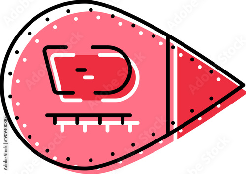 Droplet shaped loading icon with forward arrow, horizontal lines and dots indicating buffering or playback progress for media, streaming, app or web interface