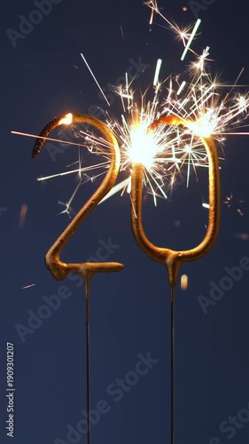 Wallpaper Mural 20th anniversary festive vertical footage made with Bengal fires forming the number Twenty Torontodigital.ca