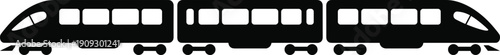 Modern high speed passenger train silhouette, isolated black railway transport icon, vector style public transportation concept illustration on white background minimal flat design graphic