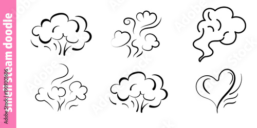 Smell steam doodle cloud and heart vapor set