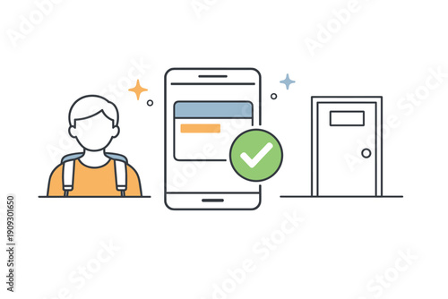 Student accessing digital check-in with smartphone for classroom entry