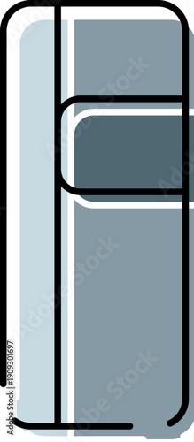 Minimalist refrigerator icon representing a modern kitchen appliance for cooling and preserving groceries, food storage and freezing, clean line art on white background