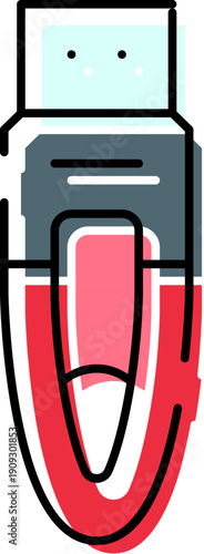 Usb flash drive icon with a bold outline and color accents, representing portable electronic data storage, modern technology, and convenient digital information transfer for various devices