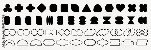 Collection of abstract black shapes and outlines. Various geometric forms, abstract designs, and creative shapes in black and white. Unique abstract shapes. Black shapes, vector element set.