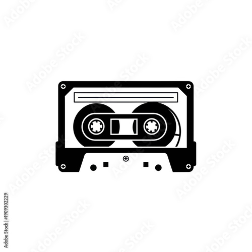Retro cassette tape icon, vintage audio recording symbol, music nostalgia