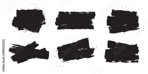 set of rough stroke brush with halftone design vector