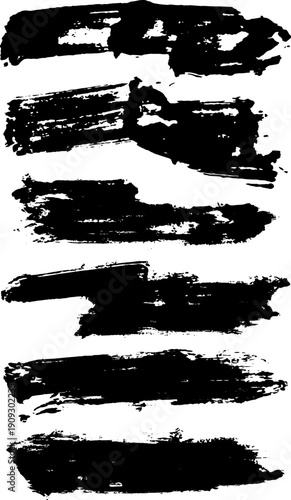 Rough Grimy Black Ink Smudges and Dry Brush Textures, Assortment of rough black ink smudges showcasing dry brush grit and splatters
