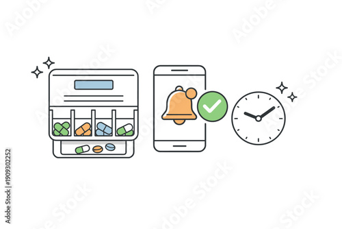 Medication reminder app with pill organizer and alarm notification for timely doses
