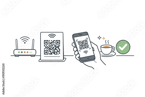 Qr code wi-fi connection with smartphone and router setup