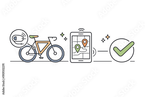 Smart bicycle integration with gps and security features illustration