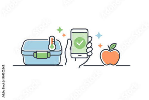 Smart lunchbox control with smartphone and apple icon