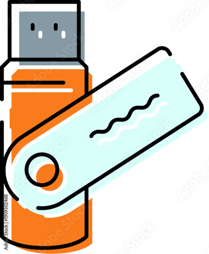 Usb drive icon representing portable flash memory, digital data storage and file transfer for computing, mobile access, backup, and lightweight electronic device connectivity