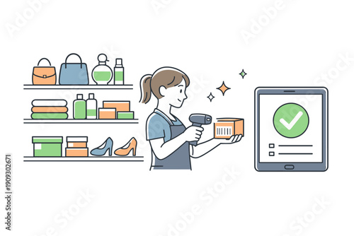 Young caucasian female retail worker scanning product with barcode reader in store