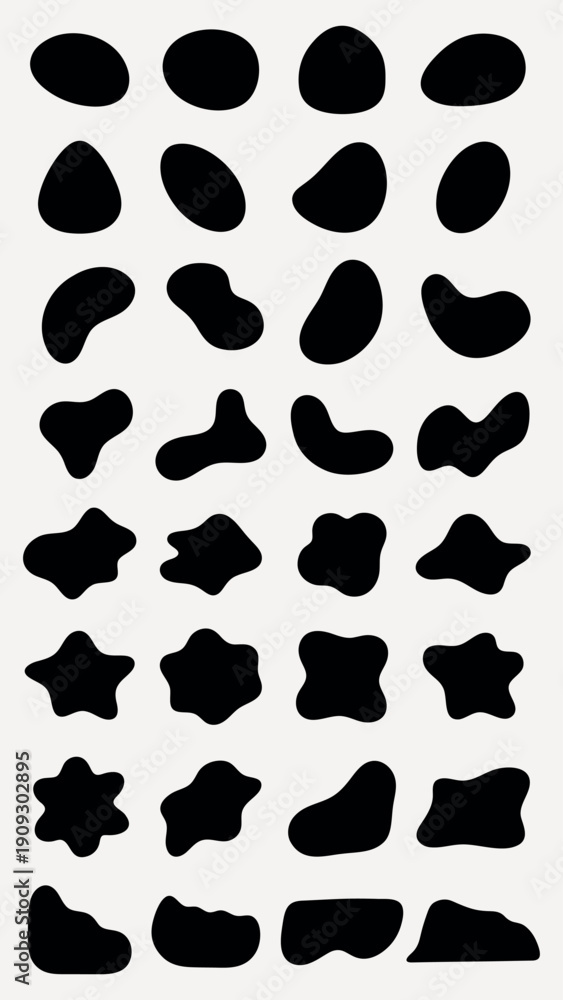 Fototapeta premium Abstract black shapes on white background. Various abstract forms, abstract design, abstract art. Black shapes, abstract shapes, abstract pattern. Black shape vector set.